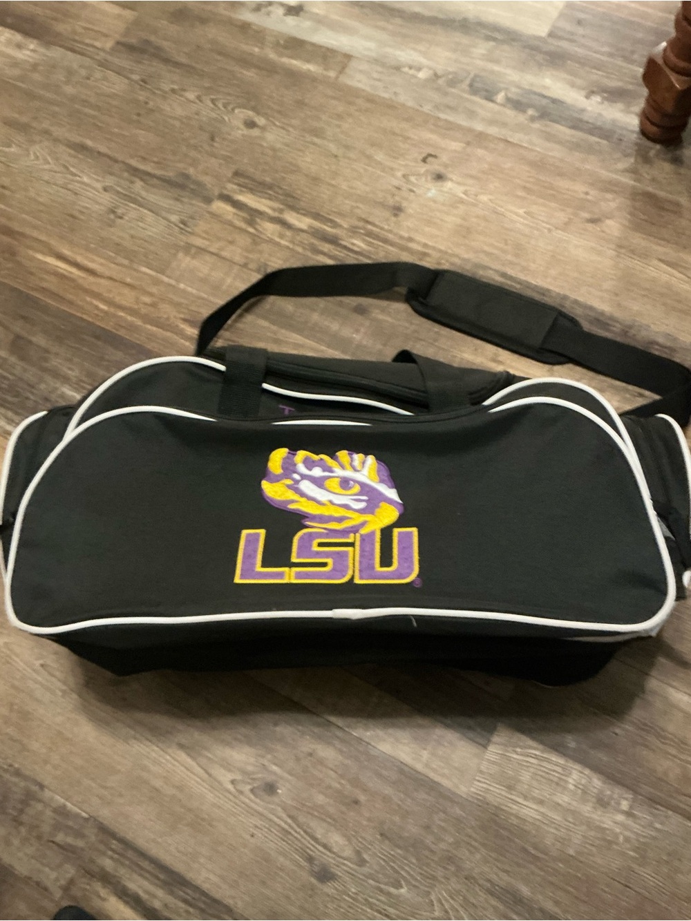LSU Black Duffel Bag with Purple & Gold Logo